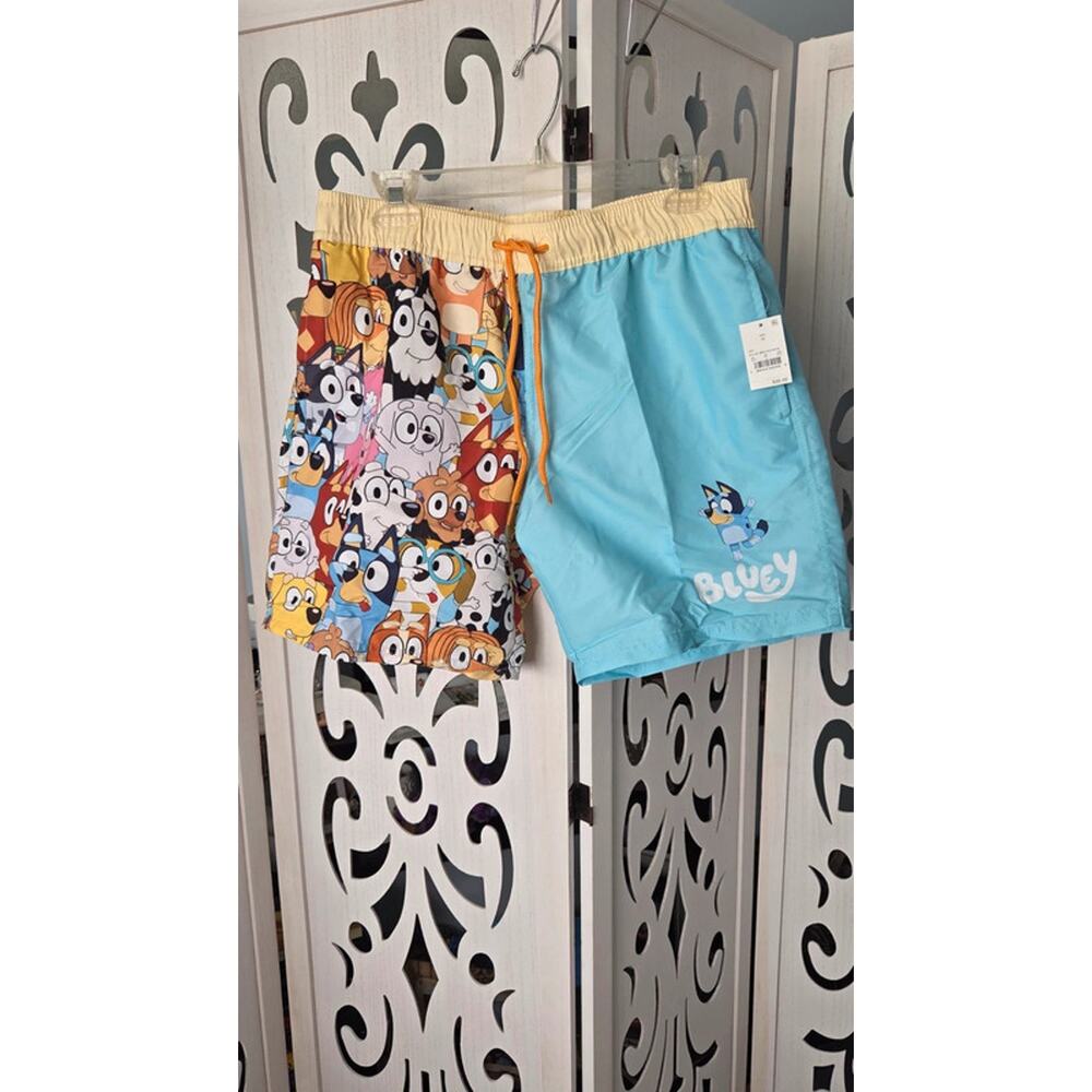 Bluey Swim Trunks Mens Medium NWT Cartoon Beach Shorts Drawstring